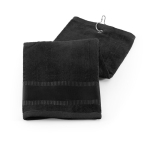 Cotton golf towel with metal hook 430 g/m2, Club black colour