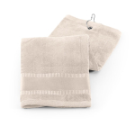 Cotton golf towel with metal hook 430 g/m2, Club beige colour