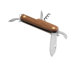 Pocket knife, stainless steel & wood with 5 different functions wood colour