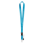 Lanyard with removable buckle and clip for USB cyan blue colour image with logo 2