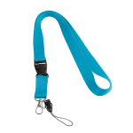 Lanyard with removable buckle and clip for USB cyan blue colour
