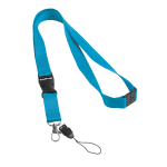 Lanyard with buckle and safety clasp, Doubleclip Extra cyan blue colour