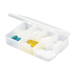 Pillbox with 7 dividers and lid, ideal for pills white colour first view
