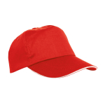 Sandwich-style polyester cap with tie closure and ventilation holes red colour