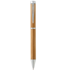 Bamboo pen with twist mechanism and metal clip, blue ink natural colour first view