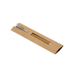Bamboo pen with twist mechanism and metal clip, blue ink natural colour in case