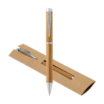 Bamboo pen with twist mechanism and metal clip, blue ink various colours