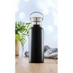 Printed metal bottle with bamboo lids with handle, 500 ml black colour ambient view