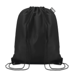 Drawstring bag made from recycled bottle plastic for sustainability black colour