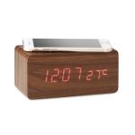 Wooden alarm clock, wireless charging and temperature display wood colour fourth view