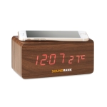 Wooden alarm clock, wireless charging and temperature display wood colour fourth main view