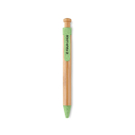 Eco-friendly ballpoint pen, bamboo & wheat straw mix, blue ink green colour view with print area