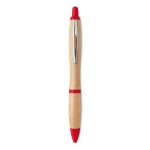 Bamboo pen with push button and ABS details, blue ink red colour