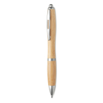 Bamboo pen with push button and ABS details, blue ink matt silver colour second view