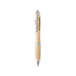 Bamboo pen with push button and ABS details, blue ink matt silver colour view with print area