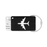 Aluminium luggage tag for bags with airplane motif black colour