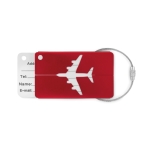 Aluminium luggage tag for bags with airplane motif red colour