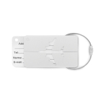 Aluminium luggage tag for bags with airplane motif matt silver colour