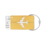 Aluminium luggage tag for bags with airplane motif gold colour