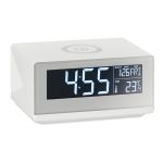 White alarm clock, wireless charging function for phones white colour