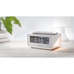 White alarm clock, wireless charging function for phones white colour second main view