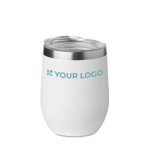 Double-walled thermal mug with transparent drink-lid, 300 ml white colour view with print area