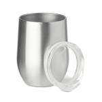 Double-walled thermal mug with transparent drink-lid, 300 ml matt silver colour second view