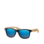 Sunglasses, bamboo temples & mirrored lenses, UV400 protection blue colour view with print area
