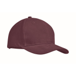 Promotional baseball cap with 6 panels and tuck tab burgundy colour