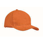 Promotional baseball cap with 6 panels and tuck tab orange colour