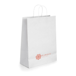 Affordable paper bag white kraft paper, 90 g/m2 white colour image with logo