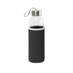 Glass bottle with stainless steel lid and ribbon, 520 ml black colour