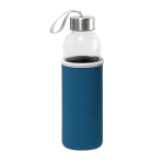 Glass bottle with stainless steel lid and ribbon, 520 ml blue colour