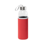 Glass bottle with stainless steel lid and ribbon, 520 ml red colour