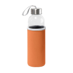 Glass bottle with stainless steel lid and ribbon, 520 ml orange colour