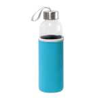 Glass bottle with stainless steel lid and ribbon, 520 ml light blue colour