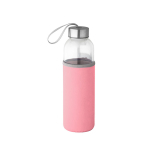 Glass bottle with stainless steel lid and ribbon, 520 ml light pink colour