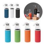 Glass bottle with stainless steel lid and ribbon, 520 ml various colours
