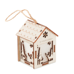 Christmas decoration with lights, in the shape of a house wood colour view with print area