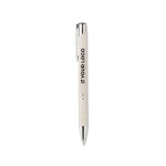 Recyclable wheat straw ballpoint pen with blue ink beige colour view with print area