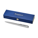 Classic steel pen with modern design blue ink, Waterman Graduate silver colour printed logo view 2