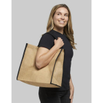 Jute tote bag with velcro closure and double handles black colour lifestyle image