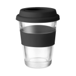 Glass takeway cup with lid and printable silicone band, 350 ml black colour third view