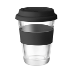 Glass takeway cup with lid and printable silicone band, 350 ml black colour fourth view