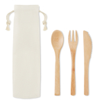 Bamboo cutlery set in canvas bag white colour