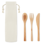 Bamboo cutlery set in canvas bag white colour second view