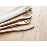 Bamboo cutlery set in canvas bag white colour ambient view