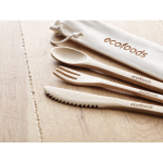 Bamboo cutlery set in canvas bag white colour second ambient view 2
