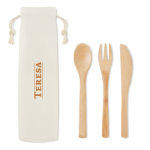 Bamboo cutlery set in canvas bag white colour main view