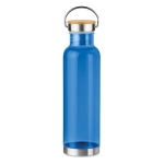 Bottle with bamboo lid & steel handle, 800 ml transparent blue colour